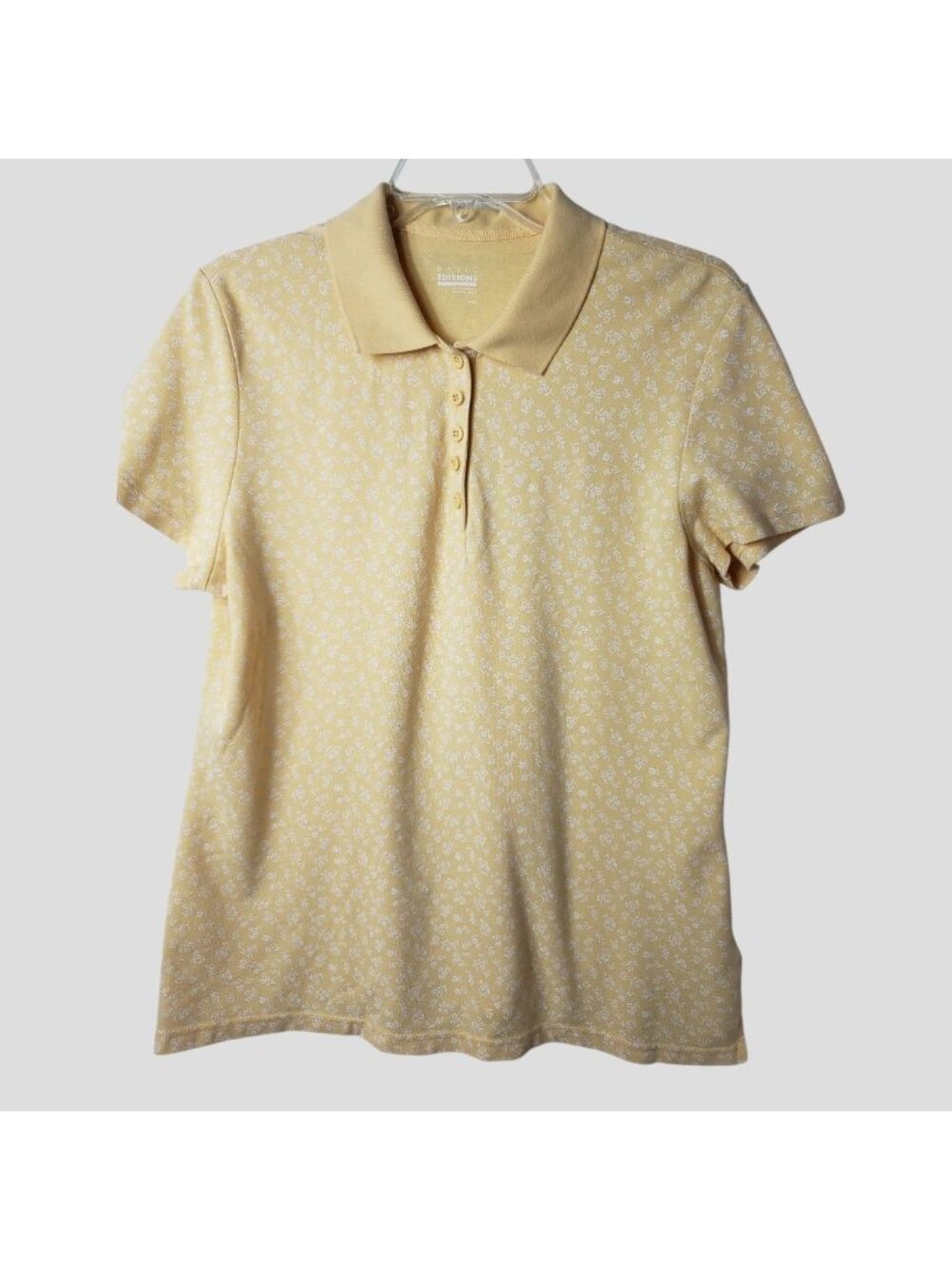 Basic Editions Womens Floral Polo Shirt Yellow/white  Size Large